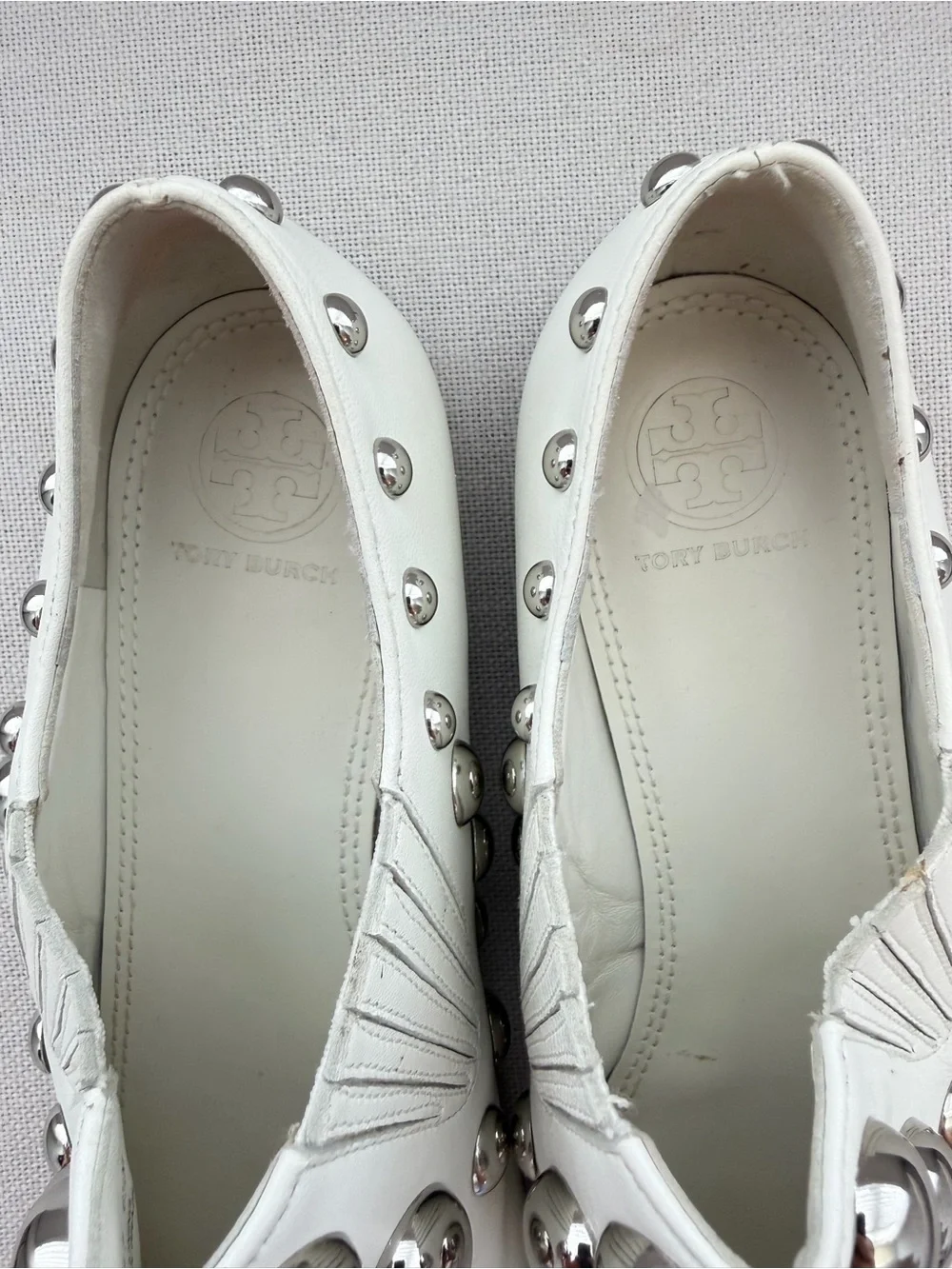Rare! Tory Burch Loafer White Blythe Studded Metal Slip‎ On Women Size 6.5 M